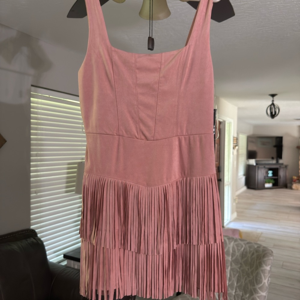 Fringe Midi Dress in Dusty Rose - Women's Sleeveless Dress